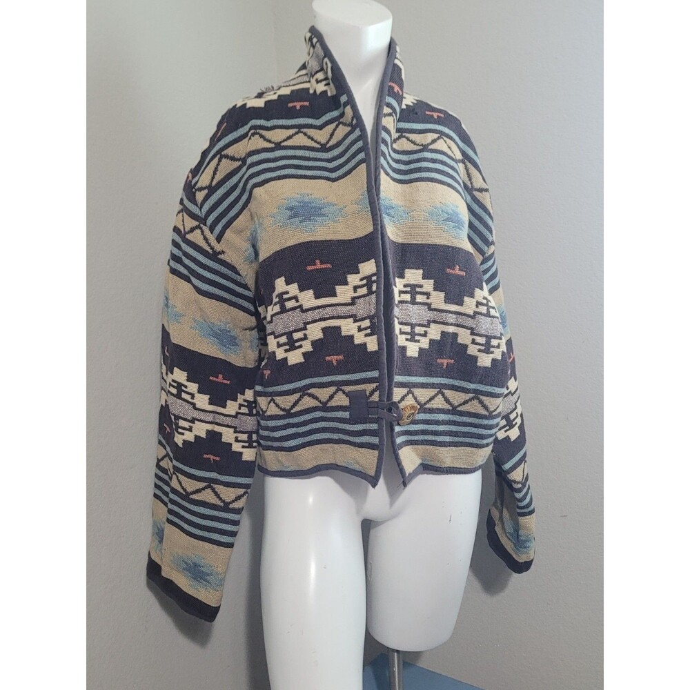 Flashback Large jacket western short knit collar button aztec tapestry geometric